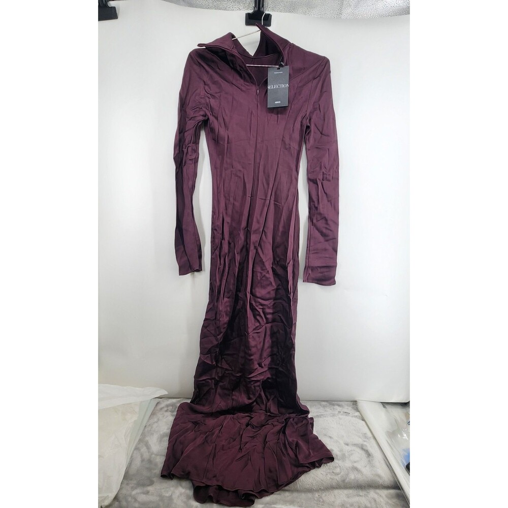 Mango MNG Women's 2‎ Selection Burgundy Purple Satin High Neck Dress NWT $199